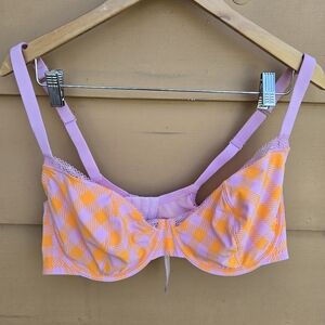 Savage X Fenty Pink and Orange Plaid Bra 40 DDD
